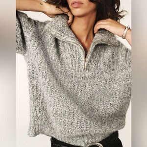 ba&sh Grey Cashmere Quarter Zip Sweater